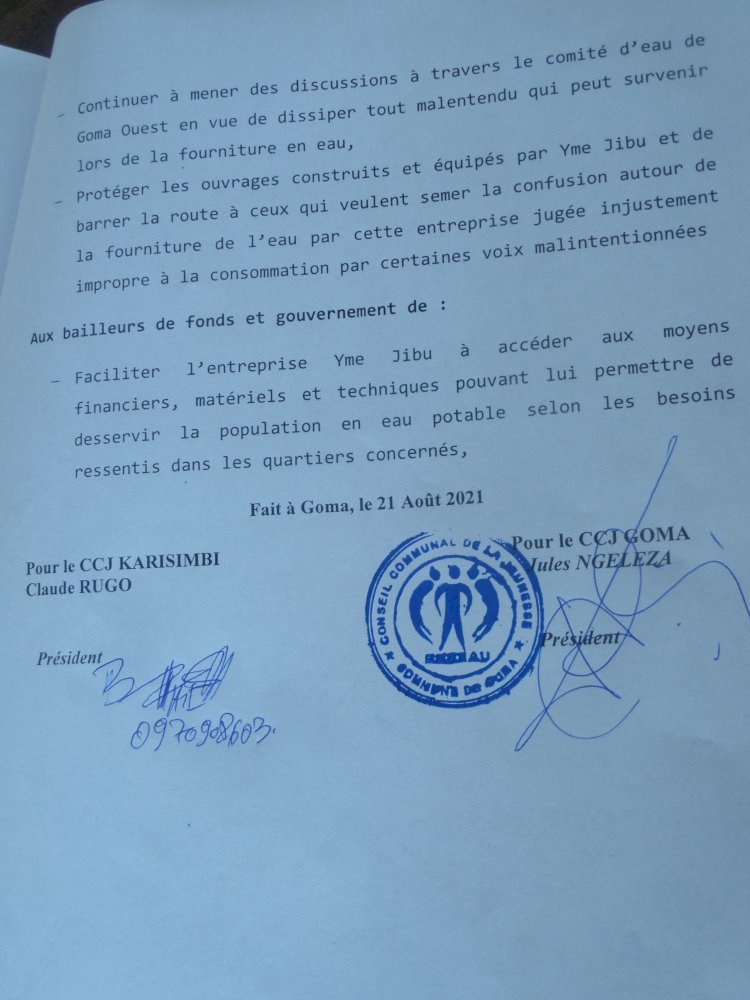 Goma/Eau potable : le gouvernement appelé à aider Yme Jibu