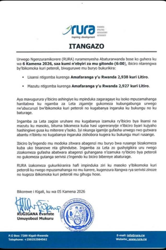 Hausse du carburant au Rwanda : le litre dépasse les 2 dollars américains à partir du 6 juin 2026